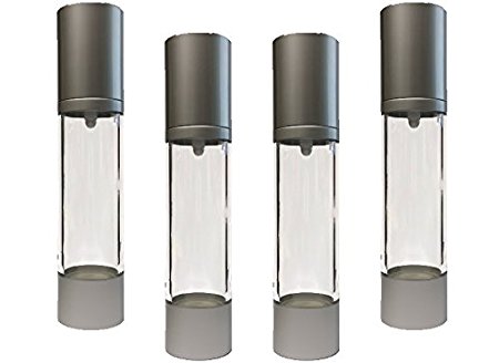 4 pack Silver Airless Pump with Clear Body Bottle By Nature & Self 1.7 Oz 50 Ml Keep Bacteria & Contaminents Out of Your Diy Skin Care Creations