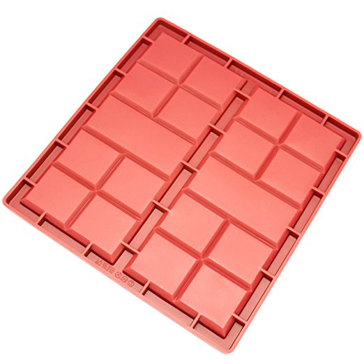 Freshware CB-810RD 2-Cavity Silicone Mold for Making Break-Apart Chocolate Bars, Protein and Energy Bites, and More