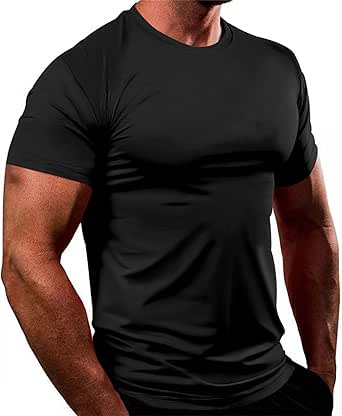 Men's Workout Shirts Slim Fit Casual Short Sleeve Tees Quick Dry Breathable Stretch Gym Outdoor Athletic T Shirt Big&Tall