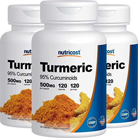 Nutricost Turmeric Curcumin (95% Curcuminoids) (3 Pack) - 500mg, 120 Capsules Per Bottle