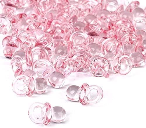 Ifavor123 Pink Table Scatter Confetti Vase Filler Mini Acrylic Baby Shower DIY Small Pacifier Baby Decoration – 144 Pieces ¾” by ½”