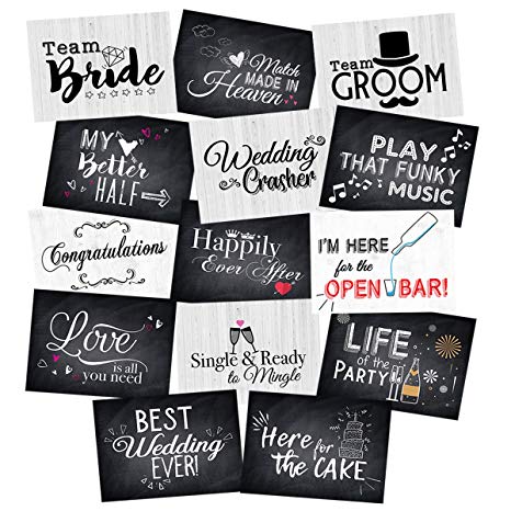 Wedding Photo Booth Double-Sided Jumbo Sized Cards, Prop Accessories Party Signs Kit– 14 Designs