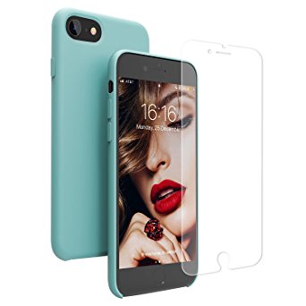 iPhone 8 Case, iPhone 7 Case, Jasbon Liquid Silicone Phone Case with Free Screen Protector Gel Rubber Shockproof Cover for Apple iPhone 7 iPhone 8-Light Blue