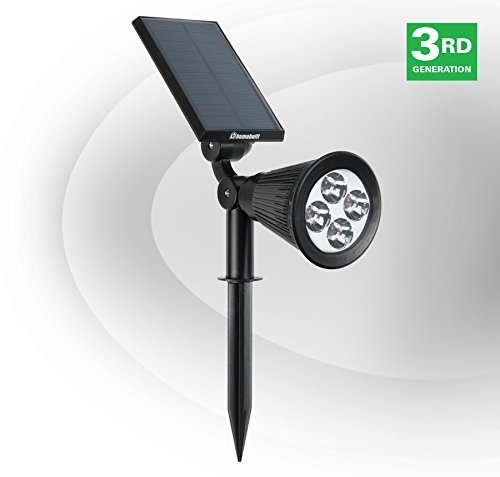 HumaBuilt Solar Power LED Garden Spotlight - Cool White 6500K - Outdoor Spot Light Great for Landscaping, Trees, Bushes, and Security - Ground/Wall Mount - 3rd Generation