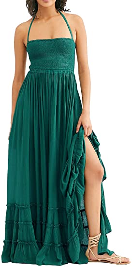 R.Vivimos Womens Summer Cotton Sexy Blackless Long Dresses