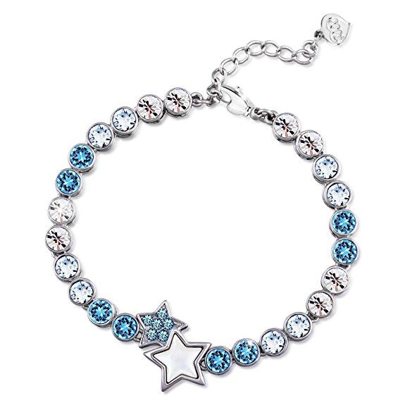 T400 Jewelers "Aegean Holiday" Swarovski Elements Crystal Stars Tennis Bracelets, Blue 5.9" 1.4"