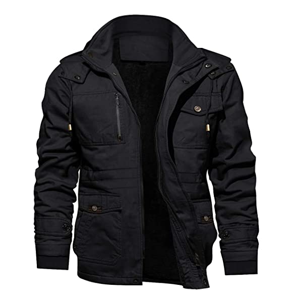 TACVASEN Men's Jacket-Casual Winter Cotton Military Jacket Thicken Hooded Cargo Coat