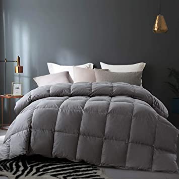 Cosybay 100% Cotton Quilted Down Comforter Grey Goose Duck Down and Feather Filling – Heavyweight Duvet Insert or Stand-Alone Comforter for Winter Extra Warm – Queen Size (90×90 Inch)