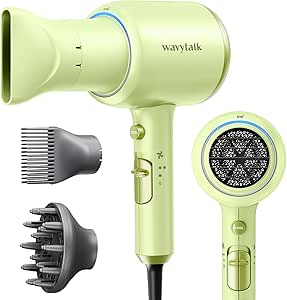 Wavytalk Professional Hair Dryer 1875W Blow Dryer Ionic Hair Dryer with Diffuser for Women with Constant Temperature, Hair Dryer with Ceramic Technology Fasting Drying Light and Quiet, Green