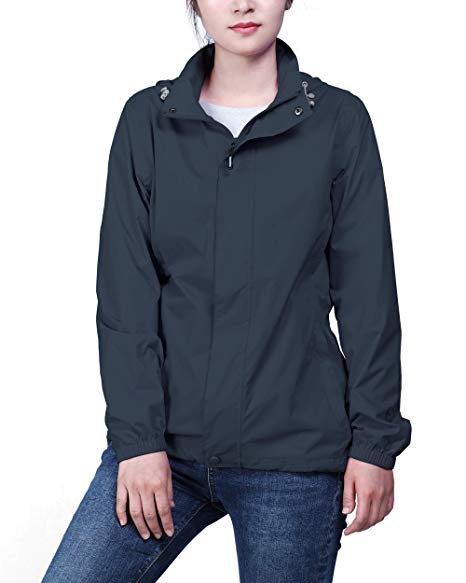 Outdoor Ventures Packable Rain Jacket Women Lightweight Waterproof Raincoat with Stowaway Hood Active Outdoor Windbreaker