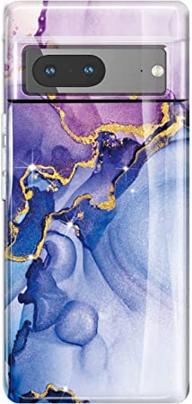 luolnh Pixel 7 Case,Google Pixel 7 Marble Glitter Brilliant Cute Design Soft Silicone Rubber TPU Bumper Cover Phone Case for Google Pixel 7 6.3 Inch(2022) -Blue/Purple