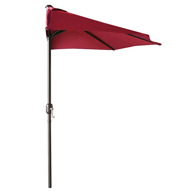 ABCCANOPY 11FT Patio Umbrella Half Round Outdoor Umbrella with Crank for Wall Balcony Door Window Sun Shade (Burgundy)