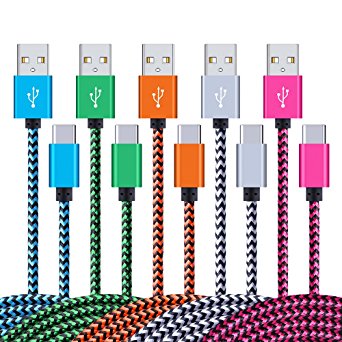 USB C Cable, Sicodo 5-Pak 6FT USB Type-C Nylon Braided Charger Cord for MacBook, Google Pixel XL, LG G5 V20, Nexus 6P 5X, HTC 10, Oneplus 2, ChromeBook and More USB C Devices