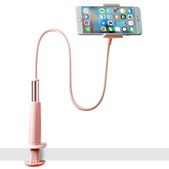 Flexible Phone Stand, Licheers Lazy Phone Holder Long Arm Gooseneck, 360 Rotating Bracket for Universal Cell Phone, Safe Grip Securely Clamped to Desk, Bed Post, Counter Top (Pink)