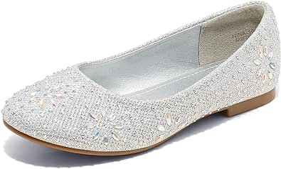 DREAM PAIRS Girls Dress Shoes Slip-on Rhinestone Glitter Ballet Flats for Wedding, Party, Birthday, Prom, Little Kid/Big Kid