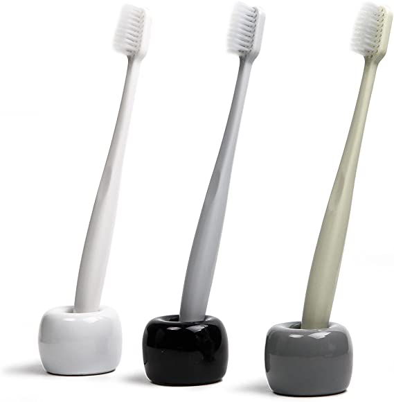 ComSaf Mini Ceramic Handmade Toothbrush Holder Stand for Bathroom Vanity Countertops, Set of 3