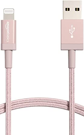 AmazonBasics New Release Nylon USB-A to Lightning Cable Cord, Fast Charging MFi Certified Charger for Apple iPhone, iPad (6-Ft, Rose Gold)