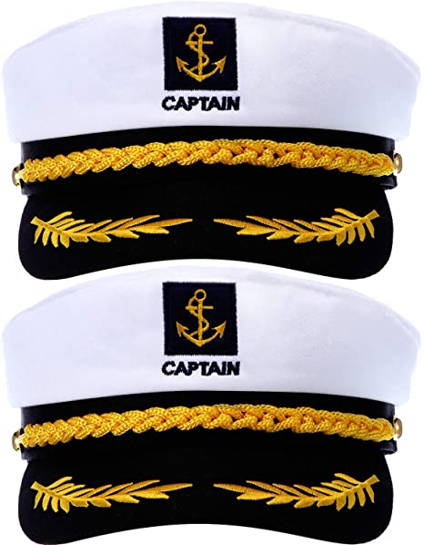 SATINIOR 2 Pieces Navy Marine Admiral Style Hat Adjustable Ship Sailor Cap Yacht Boat Captain Hat for Men Women Costume Favor