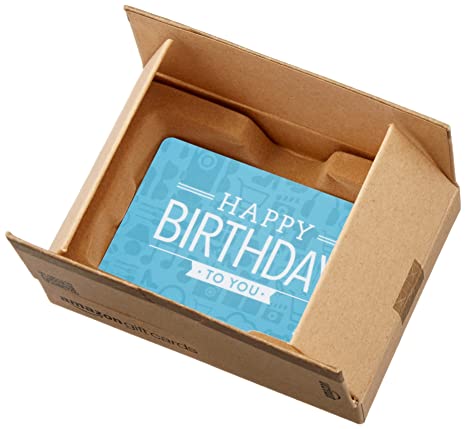 Amazon.com Gift Card in a Mini Amazon Shipping Box (Happy Birthday Icons Card Design)