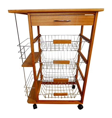 Wooden Kitchen Trolley Table Plant Stand Wheels Baskets Wine Rack Shelf Storage