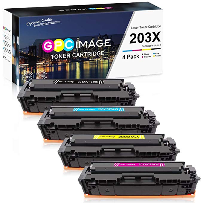 GPC Image Compatible 203X Toner Cartridges for HP 203X CF540X 203A for HP Color Laserjet Pro MFP M281fdw-M254dw-MFP M281fdn-MFP M280nw-M254nw (Black Cyan Magenta Yellow, 4-Pack)