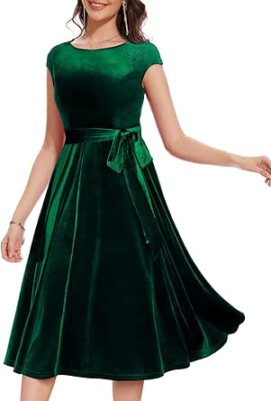 DRESSTELLS Velvet Cocktail Dresses for Women Wedding Guest, Winter Holiday Party Fit Flare Evening Dress