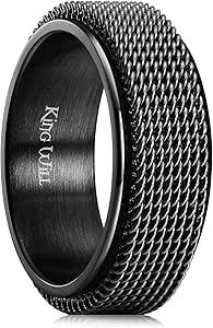 King Will Black Silver Gold Mens Spinner Anxiety Fidget Ring 8mm Stainless Steel Wire Mesh Chain Woven Mesh/Tire Stripe/Groove Ring for Stress Relieving