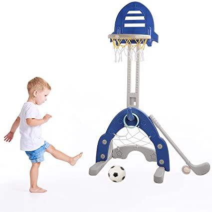 Dprodo Basketball Hoop for Kids 4 in 1 Sports Activity Center Adjustable Height Toy Basketball Football Golf Ring Toss Game Sets for Indoor Outdoor Perfect Gift for Toddler