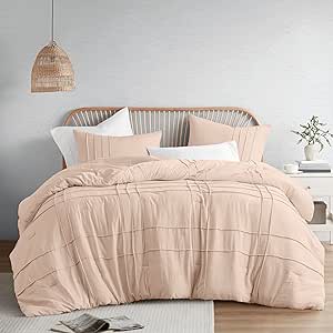 Comfort Spaces Blush Queen Size Comforter Set - 3 Pieces Pintuck Pleated Bedding Sets Queen, All Season Lightweight, Extra Softness Pre-Washed Microfiber Queen Bed Set, Shams, Full/Queen