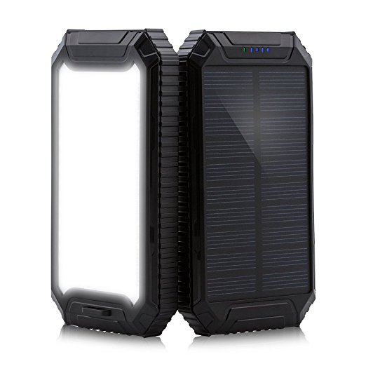 PowerGreen Solar Charger 10000mAh 2-Port USB Solar Power Bank for iPhone 6/6 Plus, iPad Air 2/mini 3, Galaxy S6/S6 Edge and More (Black)