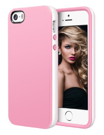 iPhone 5s Case LoHiTMApple iPhone 5 5s Soft Bumper Cases Updated VersionDrop ResistanceSlim Case Cover Shockproof Rubber Cases Anti-scratch Shell Premium Dual Color TPU Cover for iPhone 5s iPhone 5 5G PinkWhite