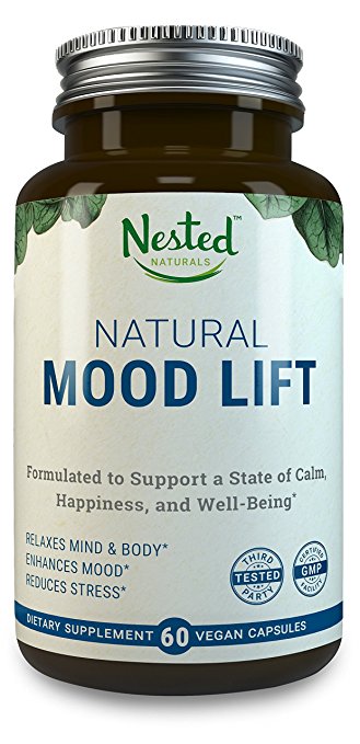 Natural Mood Lift - Relaxes Mind & Body, Calms, Boosts Serotonin, Reduces Anxiety | Nested Naturals | 3rd Party Tested, Vegan, Non-GMO - Made with 5-HTP, Magnesium, L-Methionine, Vitamin B5 & B6