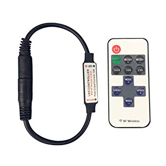 inShareplus LED RF Remote Controller, 11 Key Mini Wireless Remote Controller with DC Connector for Single Color SMD 2835 3528 5050 LED Strip Lights and LED Under Cabinet Lighting, Black Version