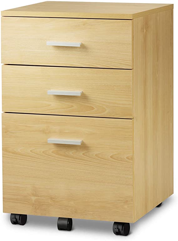 DEVAISE Mobile Wood Filing Cabinet with 3 Drawer for A4 Size, Oak