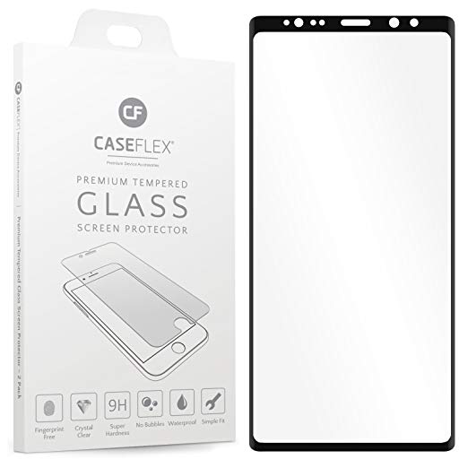 Caseflex Samsung Galaxy Note 9 Screen Protector Glass, | Single Pack - NO Bulkiness | Anti Scratch | Tempered Glass Screen Protectors For The Samsung Galaxy Note9 | Ultra Slim - Clear & Black - GL000011SA