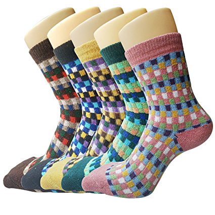 Pack of 5 Womens Vintage Style Cotton Knitting Wool Warm Winter Fall Crew Socks