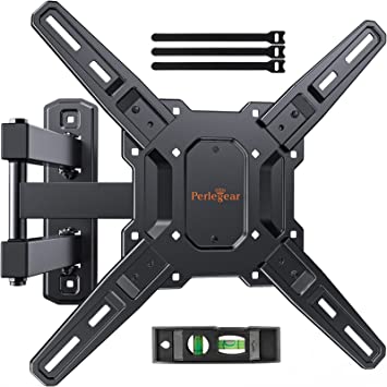 Perlegear Full Motion TV Mount for Most 26–60 inch Flat or Curved TVs up to 82 lbs, Wall Mount TV Bracket with Articulating Arm, Tool-Free Tilt, Swivel, Extension, Max VESA 400x400mm, PGMF3