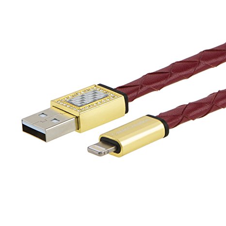 iPhone charger, CableCreation [Real Leather] Short Lightning to USB Data Sync Cable for iPhone, iPad, iPod , Brown-red, 0.75ft/0.23m