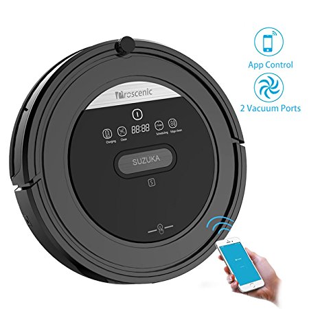 Proscenic SUZUKA WIFI Robotic Vacuum Cleaner, Smartphone APP Remote Control, Auto Charging Robot Floor Cleaner with Dust Bin and HEPA Filter for Pet Fur and Allergens