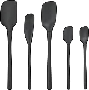 Tovolo 5-Piece Spatula Silicone Utensil Set (Black): Spatula, Spoonula, Jar Scraper, Mini Spatula, and Mini Spoonula