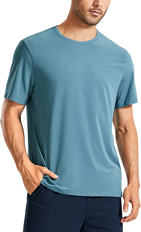 CRZ YOGA Men's Lightweight Pima Cotton Short Sleeve Athletic T-Shirts Workout Quick Dry Loose Fit Tees Undershirts