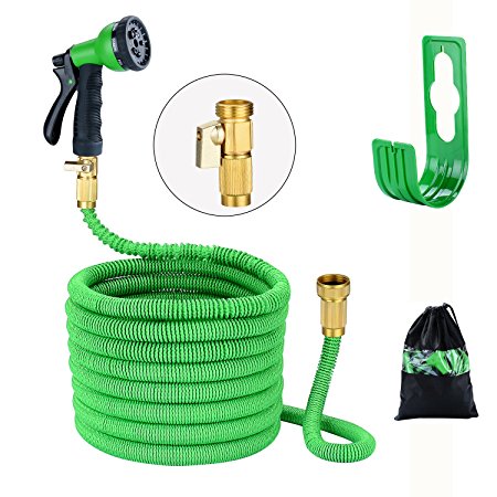 Expandable Hose 100ft 50ft HmiL-U Stronger Double Latex Inner Tube Prevent Leaking 8 Function Spray Gun   Solid Brass Connector Fittings 【2 YEARS】 (150FT-G)