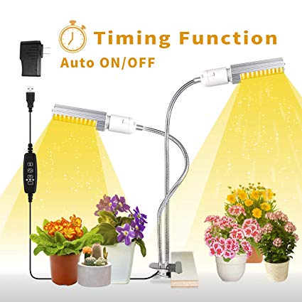 Led Grow Light Bulb for Indoor Plants, KINGBO 50W 100 LED Timing Grow Lamp Auto On/Off with 3/9/12H Timer 13 Dimmable Levels 3 Switch Modes Super Bright Sunlike Full Spectrum, Adjustable Gooseneck