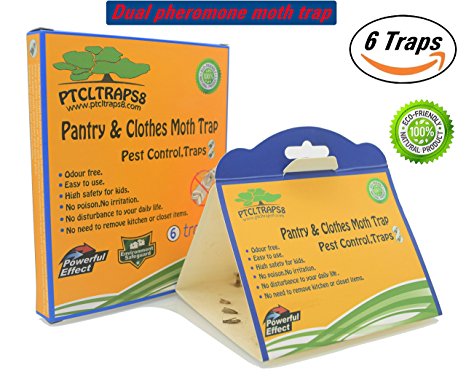 PTCLTRAPS8 Clothes and Pantry Moth Trap With Natural Pheromone Attractant Safe Non-Toxic with No Insecticides (6, Yellow)