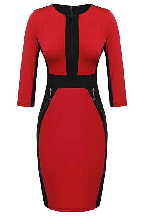 ACEVOG Women's Bow Turtleneck Solid Bodycon Evening Party Pencil Dress