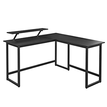 VASAGLE ALINRU Computer Desk, L-Shaped Corner Desk with Monitor Stand, Industrial Workstation for Home Office Study Writing and Gaming, Space Saving, Easy Assembly, Black ULWD56BK