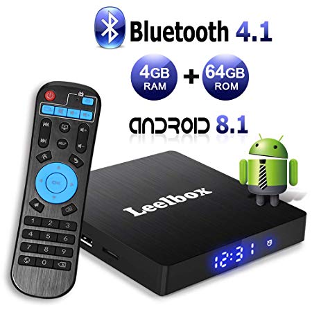 Android 8.1 TV Box with 4GB RAM 64GB ROM, Leelbox Q4 max RK3328 Quad Core 64 bit Built in BT 4.1,Supporting 4K (60Hz) Full HD/3D/H.265/WiFi 2.4GHz,USB 3.0[2018 Version]