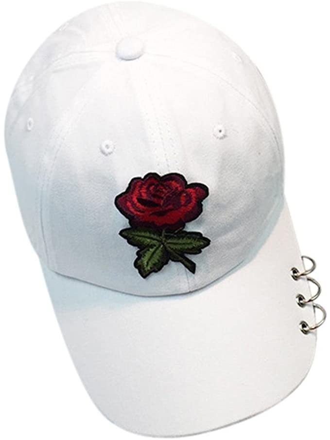 Toraway Caps, Unisex Fashion Rose Baseball Cap Metal Ring Adjustable Hip Hop Rose Hat