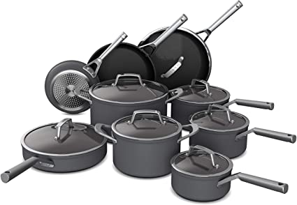 Ninja C39900 Foodi NeverStick Premium Hard-Anodized 16-Piece Cookware Set, slate grey