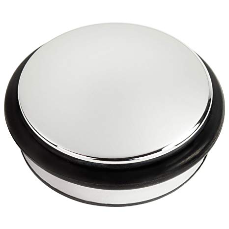 Andrew James Door Stop Chrome Finish Stainless Steel Metal | 1.2kg Heavy Duty Stopper with Rubber Bumper | 10cm Diameter Round 4.7cm High